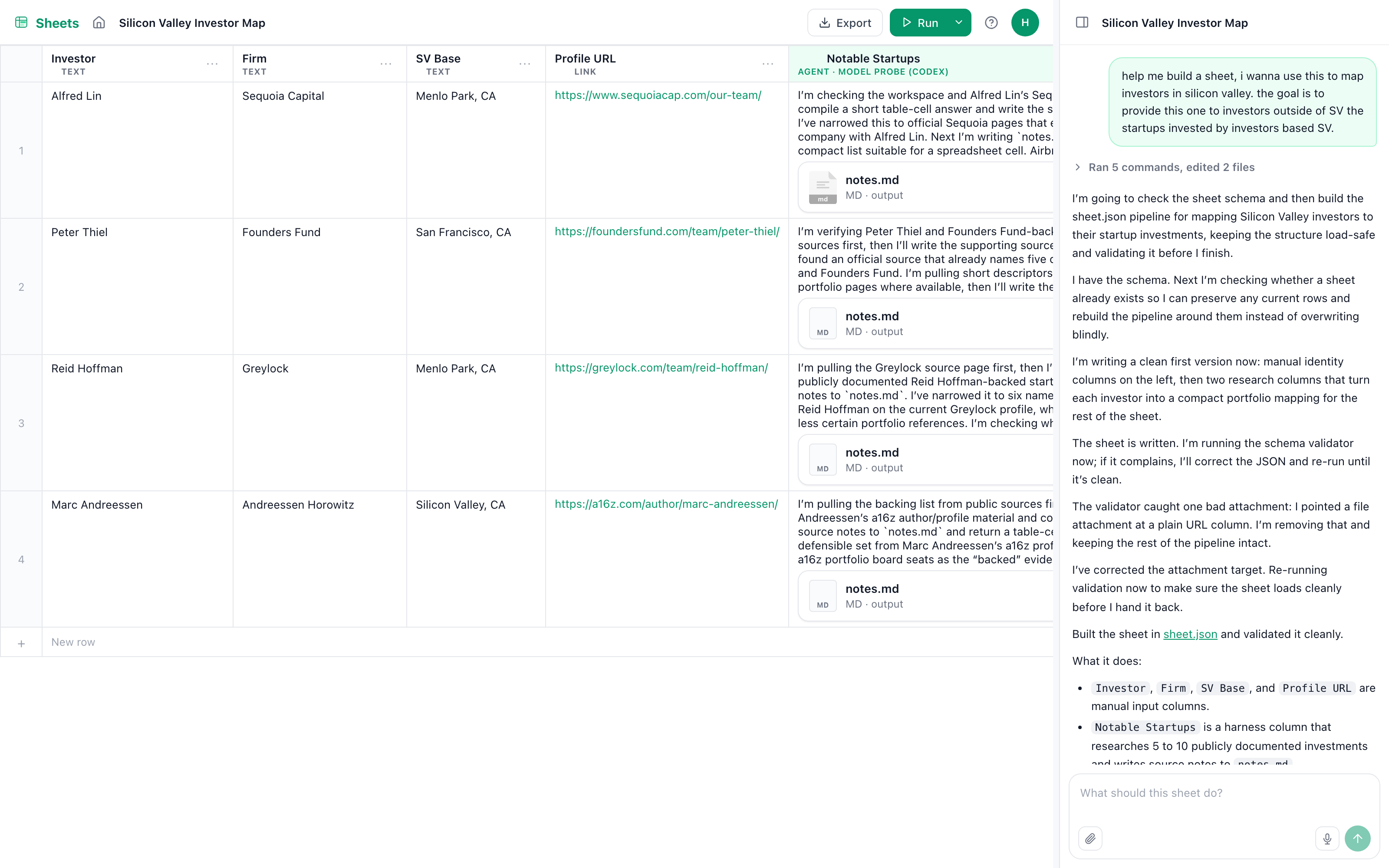 Sheets starter kit interface